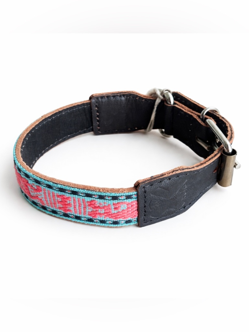 Xolo Leather Dog Collar Small Red Turquoise Embroidered Adjustable 12-15"